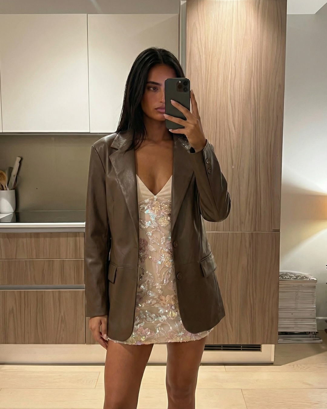 Oversized Faux Leather Tailored Blazer