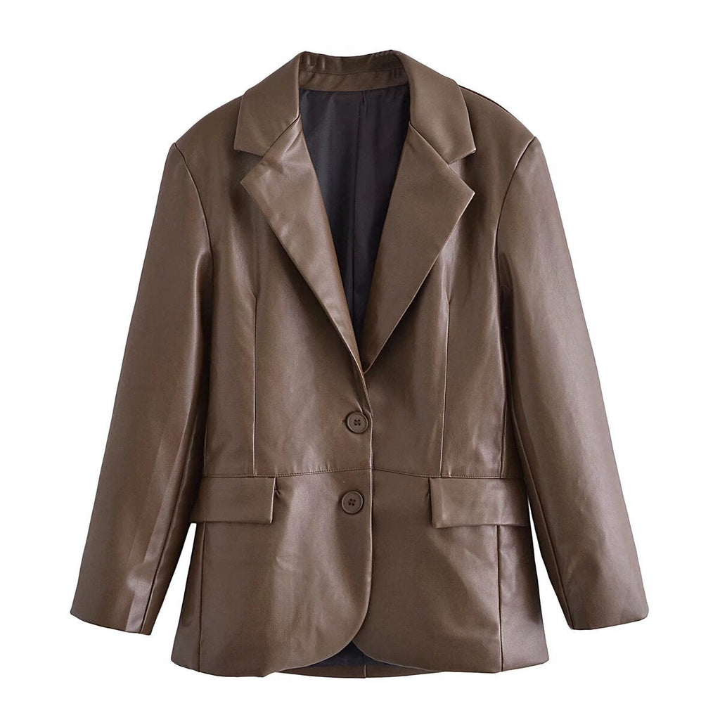 Oversized Faux Leather Tailored Blazer