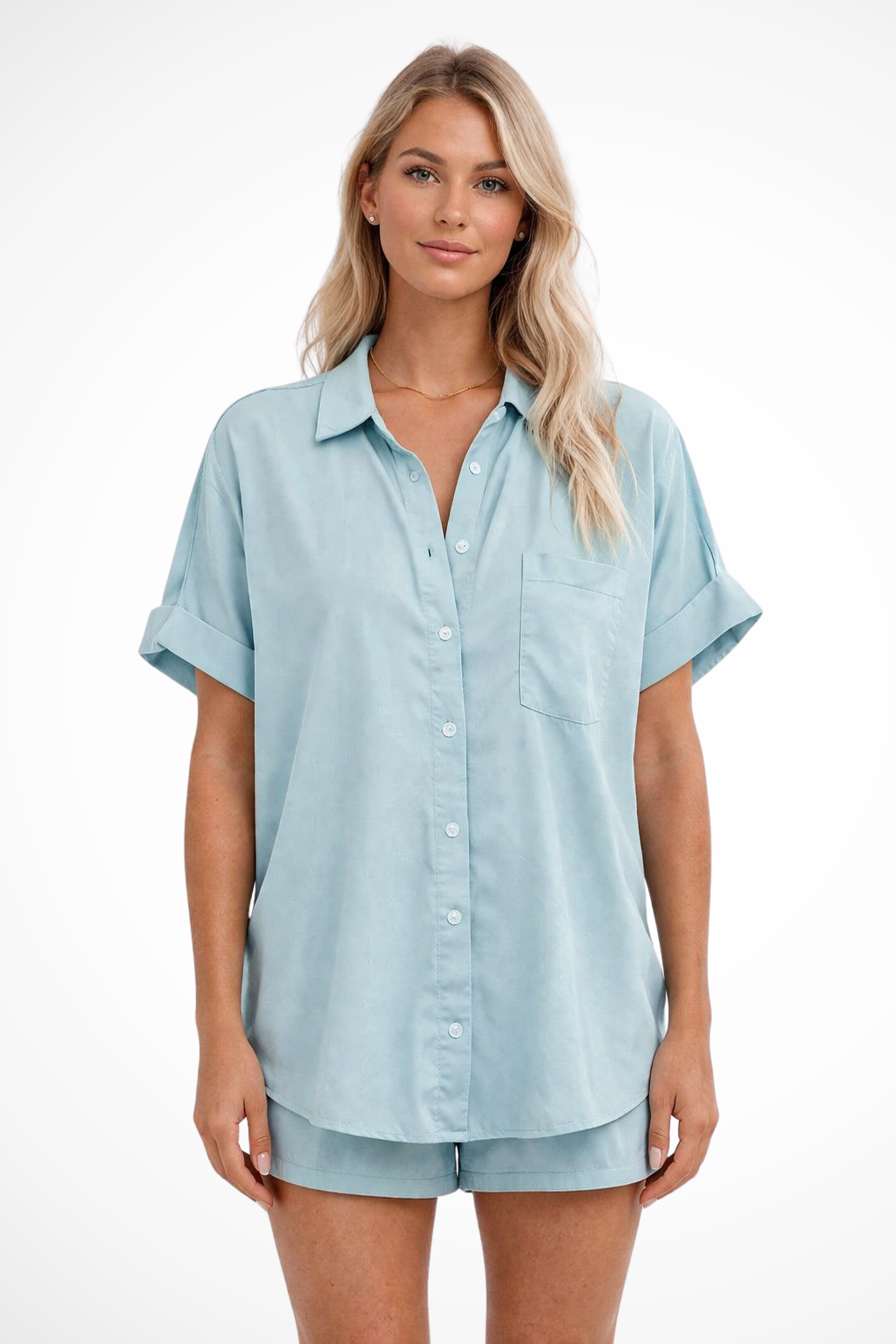 Phoebe | Women Short Sleeve Button Down Oversized Shirt with Chest Pocket