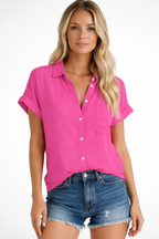 Phoebe | Women Short Sleeve Button Down Oversized Shirt with Chest Pocket