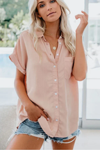 Phoebe | Women Short Sleeve Button Down Oversized Shirt with Chest Pocket