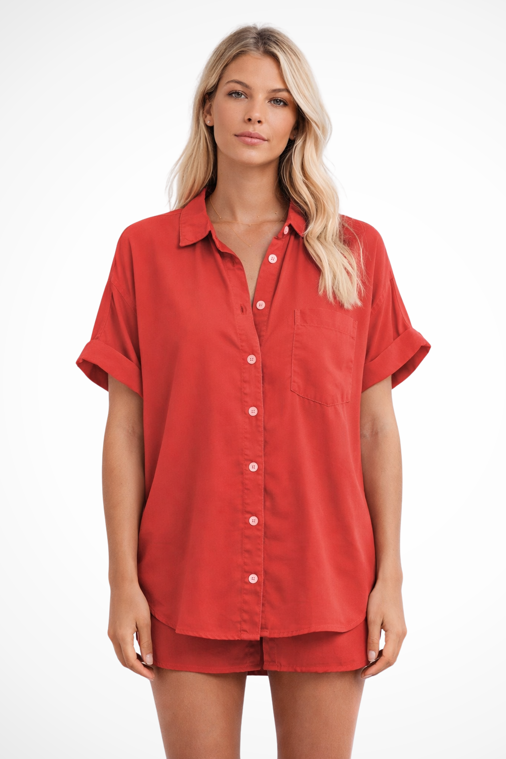 Phoebe | Women Short Sleeve Button Down Oversized Shirt with Chest Pocket