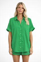 Phoebe | Women Short Sleeve Button Down Oversized Shirt with Chest Pocket