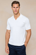 Privia Knitted Open Neck Polo - Ecru