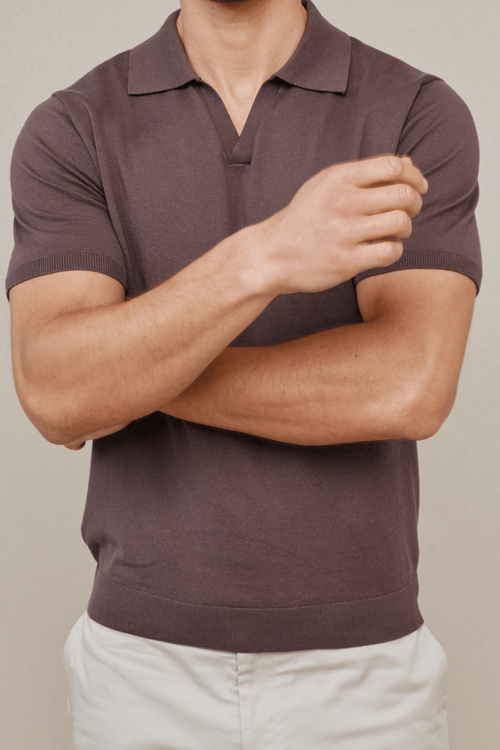 Privia Knitted Open Neck Polo - Mocha