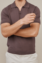 Privia Knitted Open Neck Polo - Mocha