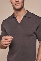 Man wearing a brown Privida Open Collar Polo, showcasing its premium mid-weight fabric and modern open collar.