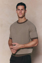 Rafael Linen Striped Crew Neck T-Shirt - Brown/Beige