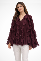 Ravielle | Women Ruffled V Neck Long Sleeve Blouse