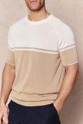 Riera Colour Block Knit Crew Neck T-Shirt - Beige/Ecru