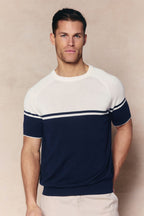 Riera Colour Block Knit Crew Neck T-Shirt - Navy/Ecru