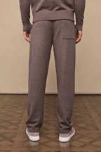 Rowan Knitted Trouser in brown marl, ultra-soft yarn, with a back pocket and adjustable drawcords.