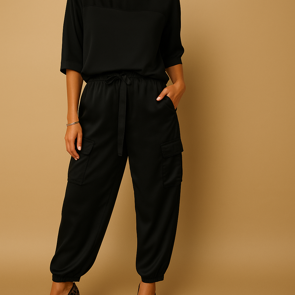 Satin top and straight-leg trouser set for women | Amira