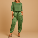 Satin top and straight-leg trouser set for women | Amira