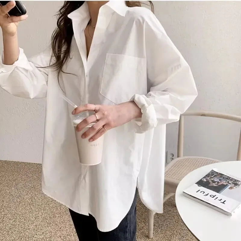 Selvyn | Women Oversized Button Down Long Sleeve Blouse