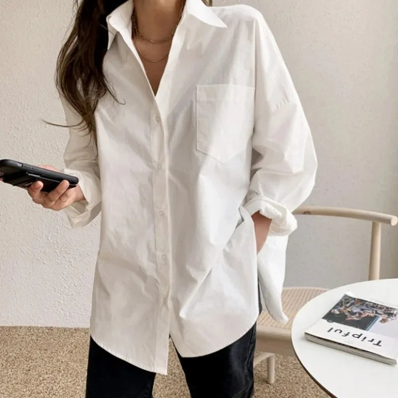 Selvyn | Women Oversized Button Down Long Sleeve Blouse