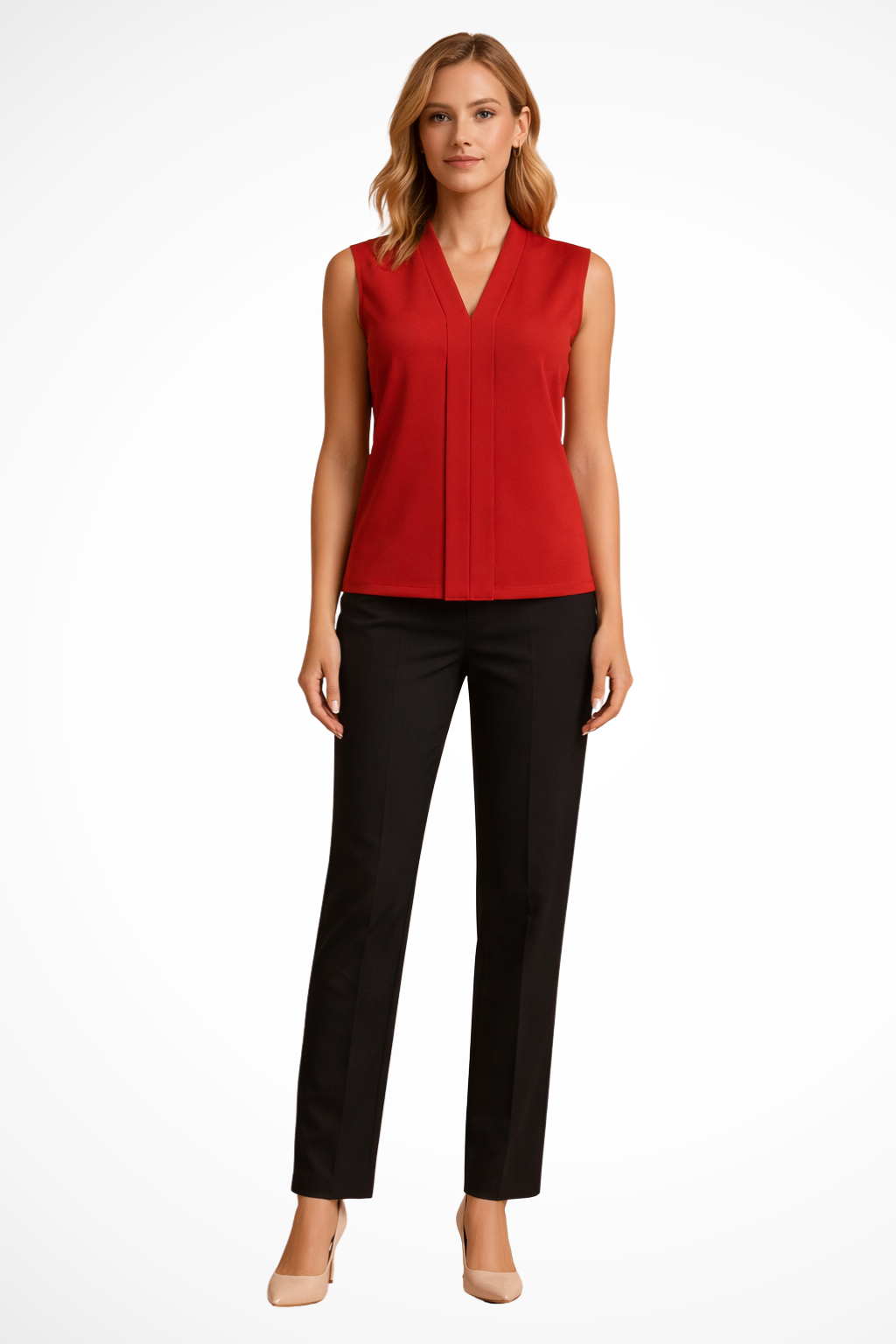 Seravelle | Women Elegant Sleeveless V Neck Blouse