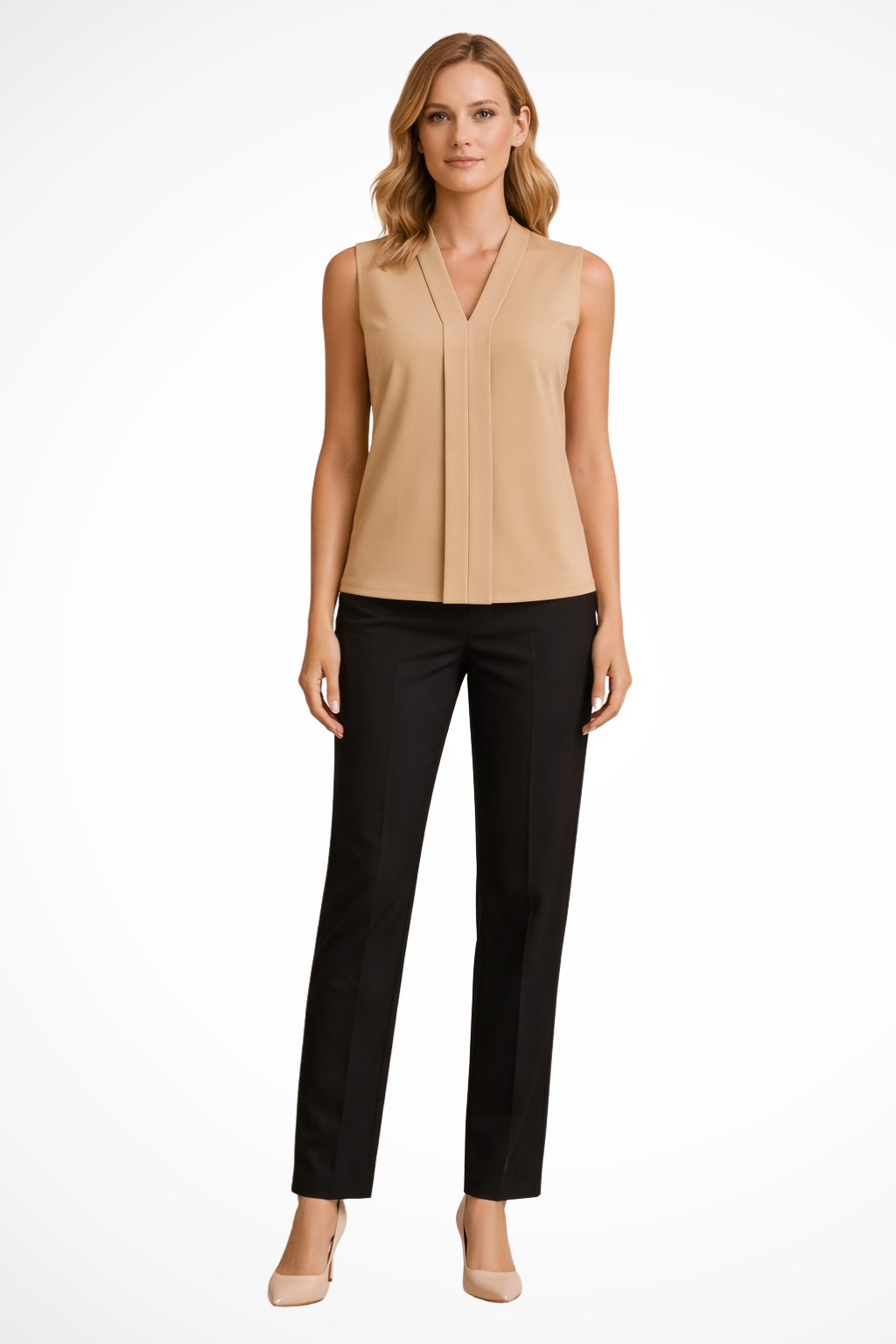 Seravelle | Women Elegant Sleeveless V Neck Blouse