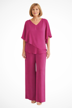 Serena | Women V Neck Batwing Sleeve Top and Wide Leg Trousers Two Piece Set