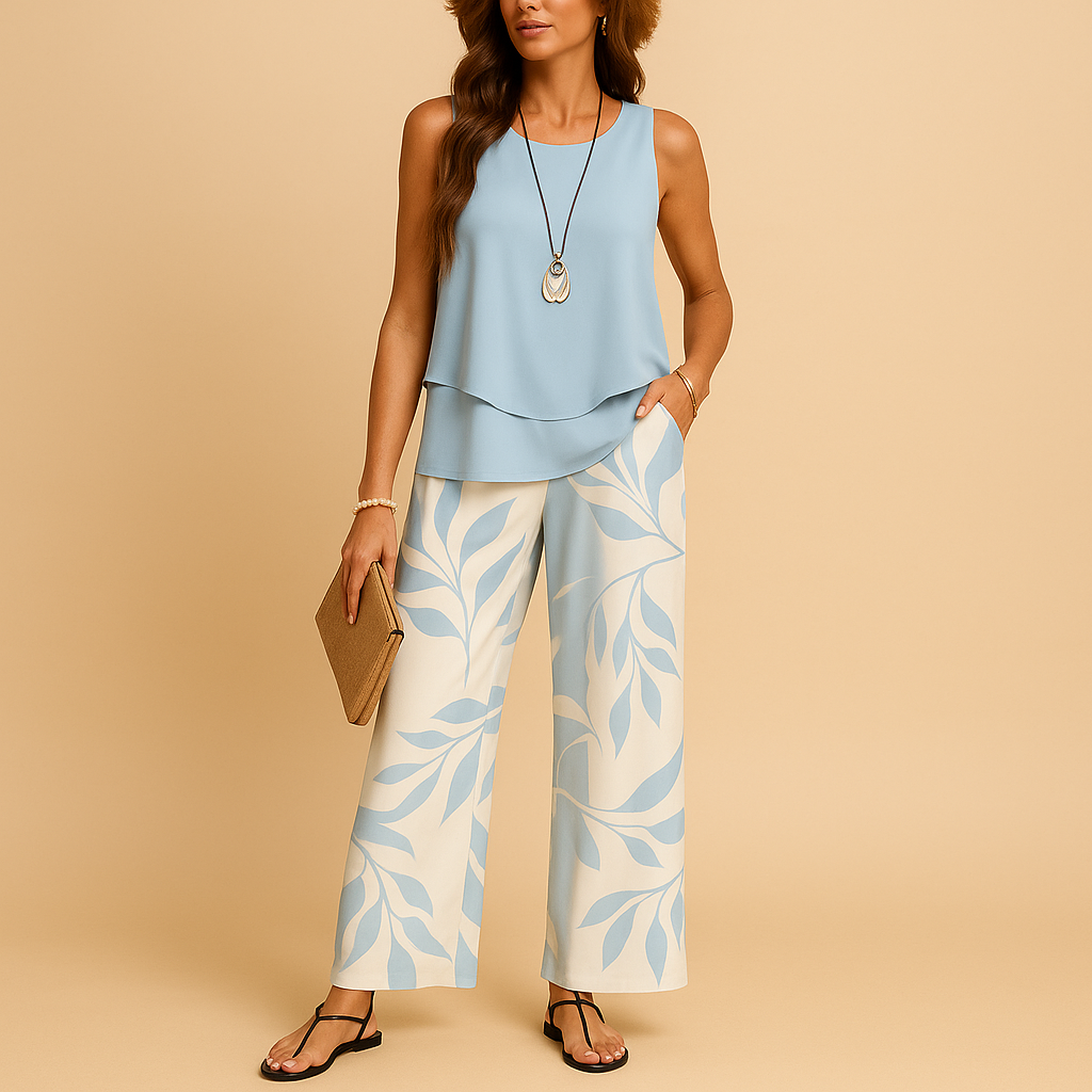 Sleeveless top and lightweight trouser set for women | Noelle