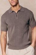 Men's Sorelle Short Sleeve Rib Knit Polo in Dark Sage, featuring a classic collar and button placket.