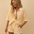 Striped blouse and high-waist shorts set for women | Ava