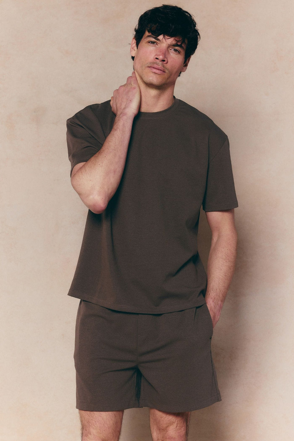 Tomas Crew Neck Crinkled Tshirt - Dark Brown