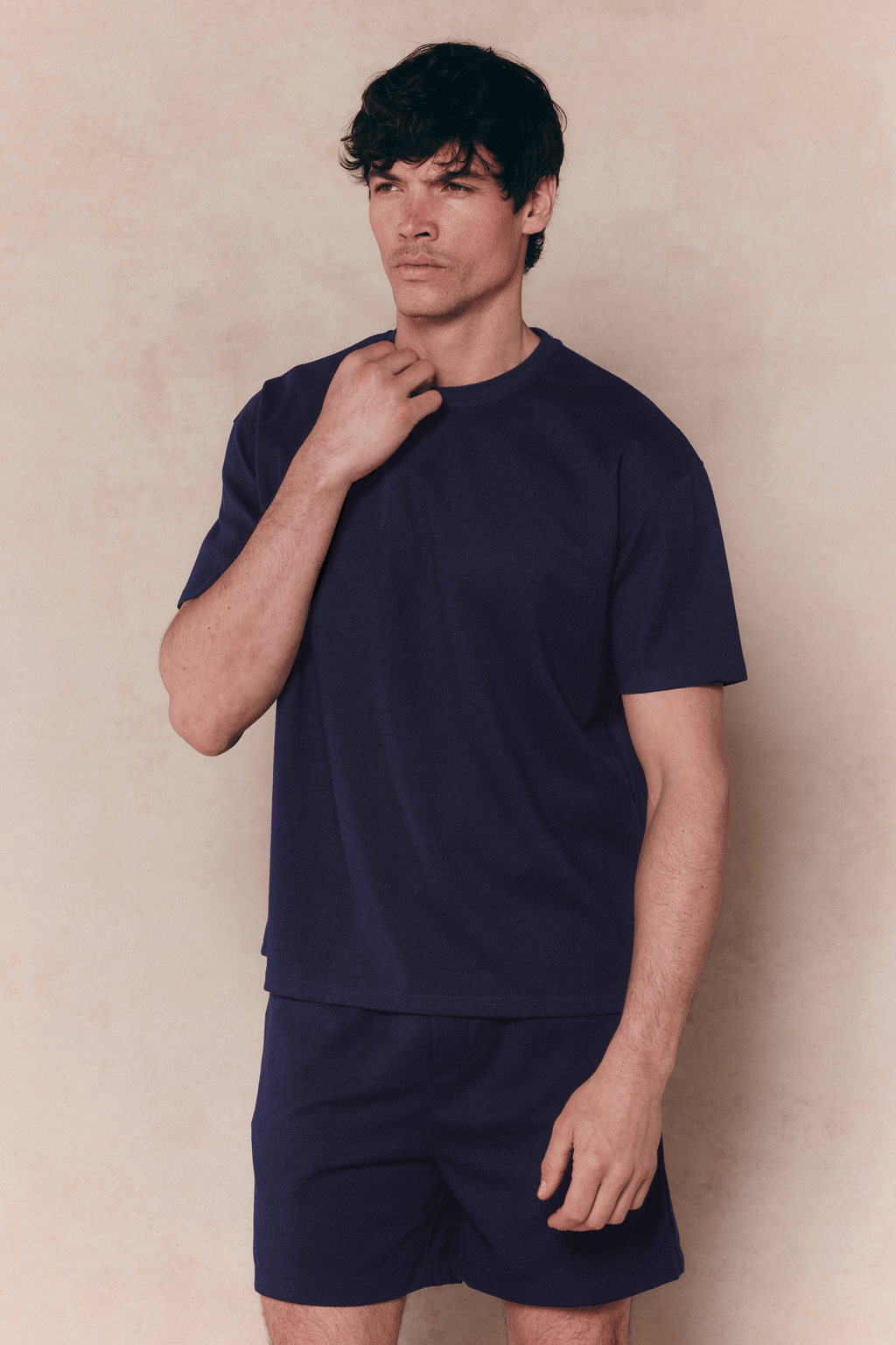Tomas Crew Neck Crinkled Tshirt - Navy