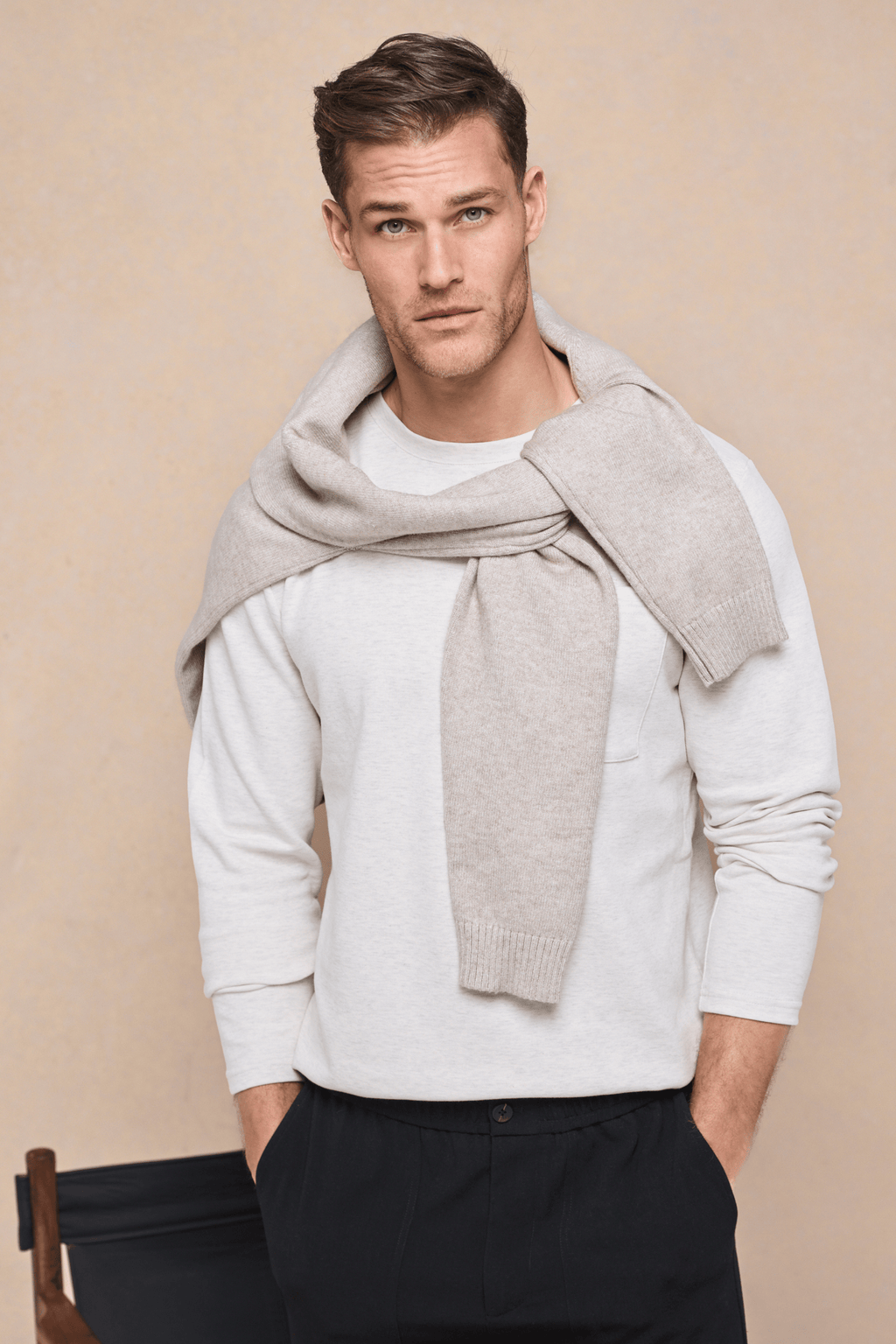 Tyler Long Sleeve Pocket T-Shirt - Stone Marl