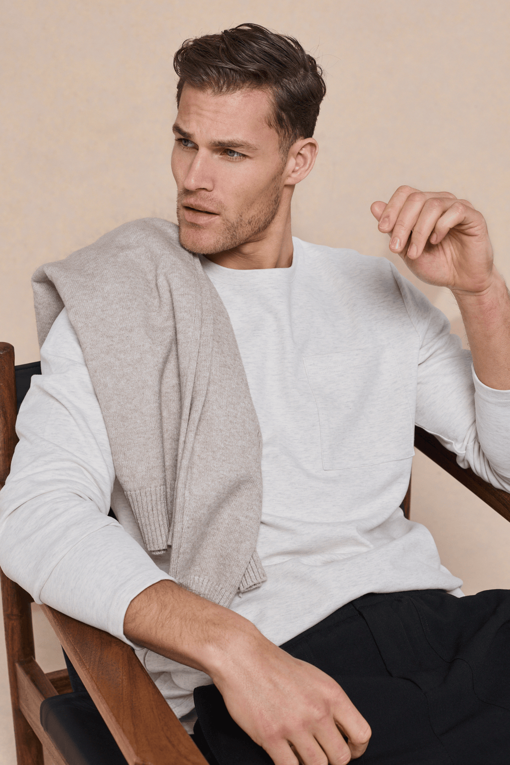 Tyler Long Sleeve Pocket T-Shirt - Stone Marl