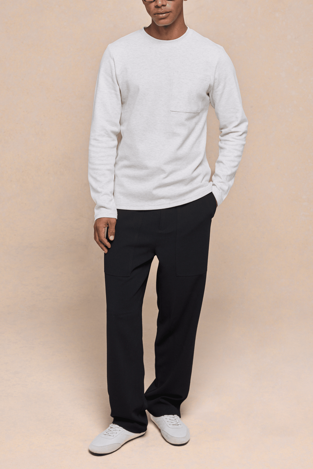 Tyler Long Sleeve Pocket T-Shirt - Stone Marl
