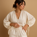 V-neck top and ruffled shorts set for women | Naomi