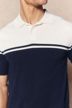 Vicolo Knitted Striped Block Polo SS - Ecru/Navy