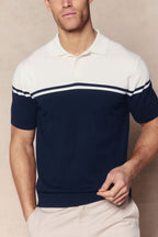 Vicolo Knitted Striped Block Polo SS - Ecru/Navy